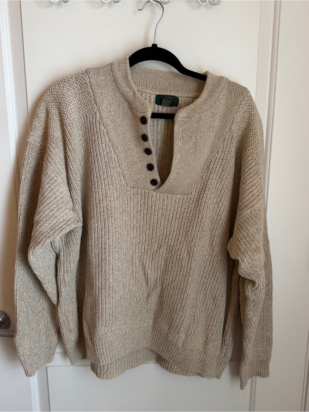 Vintage Club Room Beige Crewneck button Henley Sweater